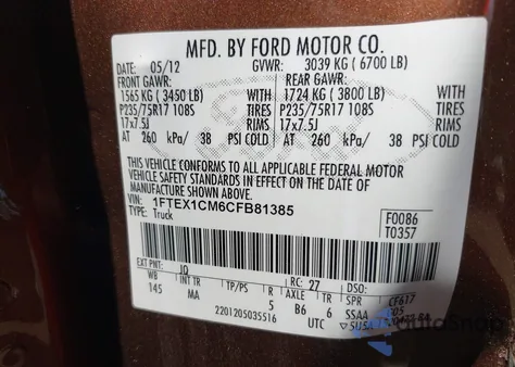 2012 Ford F-150 Xlt z USA, uszkodzony, nr VIN 1FTEX1CM6CFB81385